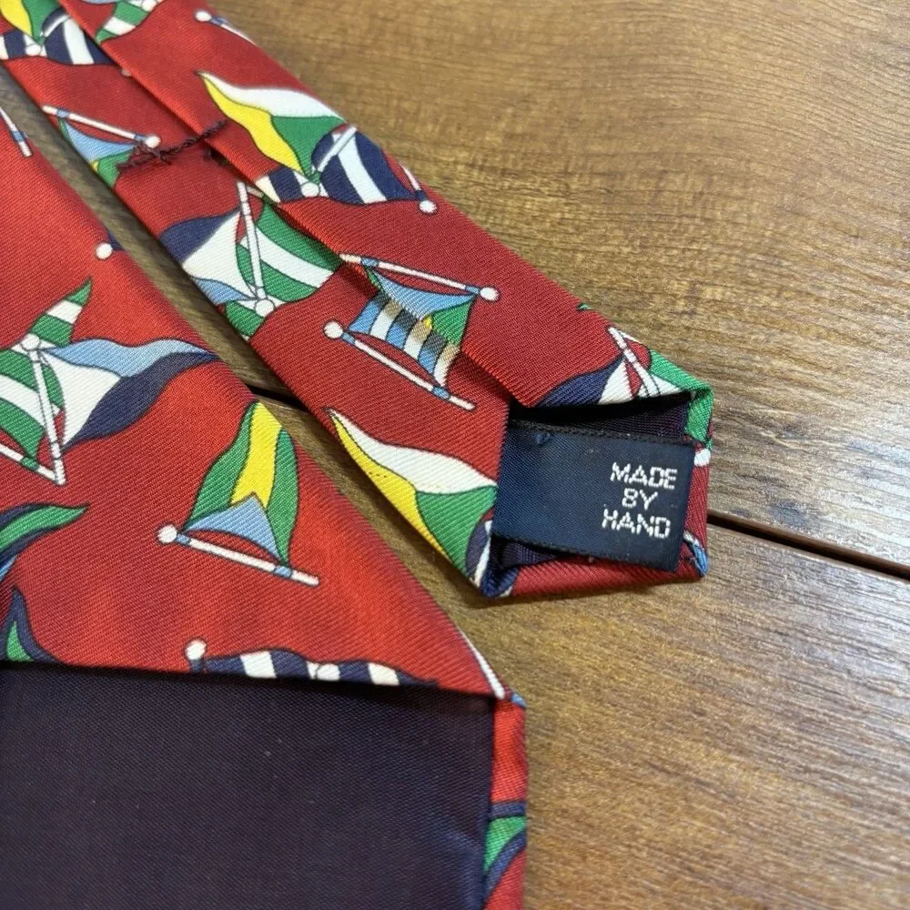 Polo Ralph Lauren Mens Silk Tie Red Nautical Signal Flags Sailing USA Made